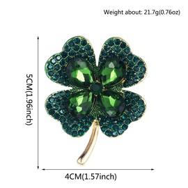 MEEDOZ Rhinestone Green Four Leaf Clover Brooch Pin for Women St Patricks Day Shamrock Brooch Pin Holiday Jewelry Accessories(Green)