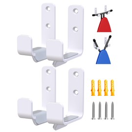 MUSVOH 2PCS Ironing Board Holder Wall Mount White, Stainless Steel Ironing Board Hanger for Laundry Room, Adjustable Distance Holder Hook