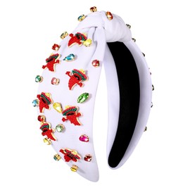 YAHPERN Mexican Headband for Women Cinco De Mayo Headband Beaded Fiesta Knotted Headband Embellished Rhinestone Crystal Wide Top Knot Headband Mexican Holiday Hair Accessory