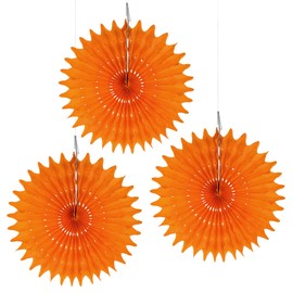 Floral Reef Set of 3-16" Orange Paper Tissue Rosettes Fan Medallions Hanging Home Decoration Wedding Party (3 Pack)