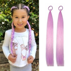 Purple Pink Blended Ponytail With Rubber Band Synthetic Tinsel Hair Pieces for Women Girls Accessories Braiding Pony tail Extension Rave Wacky Crazy H