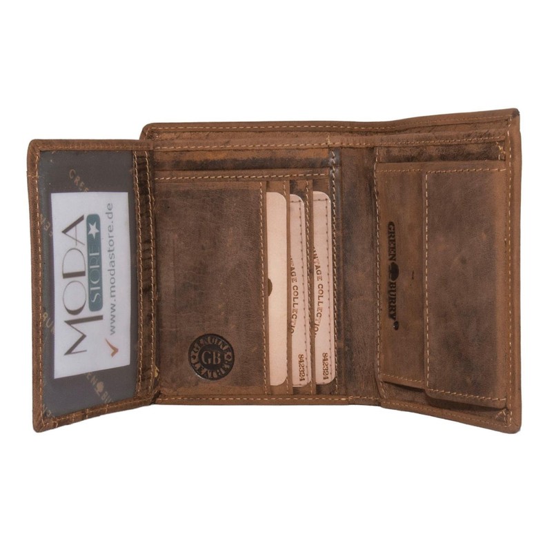 Greenburry Vintage 1701-STAG Leather Wallet Portrait Format Deer Embossed Brown,