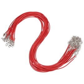 MECCANIXITY 30pcs 18 Inch Waxed Necklace Cord, 2mm Bulk Necklace String with 2 Inch Extension Chain Waxed Leather Cord Rope for Jewelry Making DIY Bracelet Pendant,Red