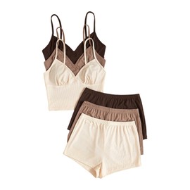 BEAUDRM Women's 6 Piece Knitted Pajama Set Ruched Sleeveless Crop Cami Top and Shorts Sleepwear Multicolor X-Large