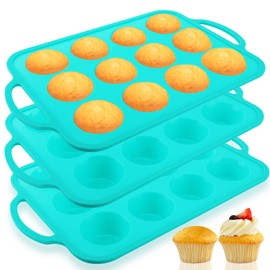Mototo 3 PCS Silicone Muffin Pan with Metal Frames Nonstick 12 Cups Cupcake Pan For Baking Muffin Tray Silicone Cupcake Baking Pan for Egg Bite, Cornbread, Brownies, BPA Free & Dishwasher Safe, Green