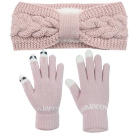 FOSDICK Winter Cable Knit Headbands Women Crochet Ear Warmer Headband, Pink Knitted Thermal Twist Headbands for Girls Women Soft Lining Head Wrap Winter Knitted Headband for Shopping Skiing Running