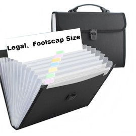 Extra Large Foolscap/Legal Size 13 Pockets Expanding File Folder with Handle,TRANBO Portable Accordion File Organizer,Expandable Plastic Document Wallet for Paper Work Travel School Office - Black