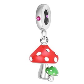 MEETCCY Mushroom Animal Charm 925 Sterling Silver Cat Cup Flower Christmas Birthday Charms for Women's Bracelets (Mushroom Pendant)