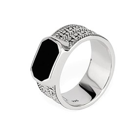 NKlaus Men's Ring Real Onyx Black Solitaire in Bezel Setting 925 Silver Solid Vintage Finger Ring, Precious metal
