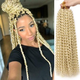 7 Packs Passion Twists Hair 18 Inch Blonde Water Wave Crochet Hair For Butterfly Locs 22 Strands Crochet Braids Hair Synthetic Braiding Hair Extension For Black Women (18 Inch,613#)