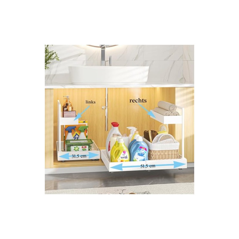 YunNasi 2 Tier Cupboard Organiser Kitchen Extendable White | Base