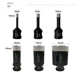 SHDIATOOL Diamond Core Drill Bits Set for Porcelain Tile Granite Marble Stone Brick Vacuum Brazed Hole Saws 06 08 10 25 35 51mm (6 of Pack)