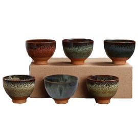 Better-Love 6PCS Handmade Ceramic Cup Set 2.5oz 6 Colors Pottery Teacups Sake Cups for Tea Saki,Chinese Tea Cup
