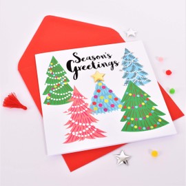 Embellished Christmas Greeting Card, Season's Greetings, Christmas Trees