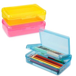 Meiikun Pencil Box, Large Capacity Pencil Boxes 2 Compartments, Hard Pencil Case with Snap-tight Lid, Plastic Storage Organizer Box for Girl Boy (Blue,Pink,Yellow, 3 Pack)