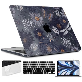 TWOLSKOO for M3 MacBook Air 13.6 inch Case 2022 2023 2024 A2681 M2 A3113 with Touch ID, Plastic Hard Shell Cover with Screen Protector & Keyboard Cover & Trackpad Film, Wild Flower