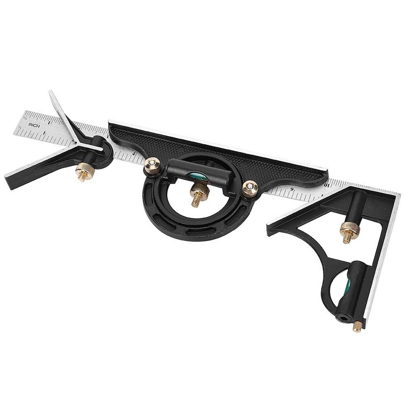 POCREATION Combination Tri-Square Set 300mm Stainless Steel Angle Ruler 0-180°