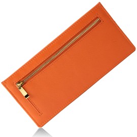 Mura Women's Long Wallet, Genuine Leather, Thin, RFID Skimming Prevention, Travel, orange