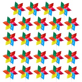 HAICN 24Pcs Plastic Rainbow Pinwheel 6 Leaves Pinwheels Colorful Wind Spinners Lawn Garden DIY Windmill for Fun Carnival Party Decor Children Toys