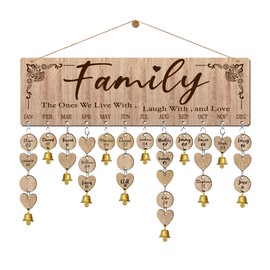 Buecasa Wooden Family Birthday Reminder Calendar Board Wall Hanging - DIY Decorative Birthday Tracker Plaque with 100 Tags