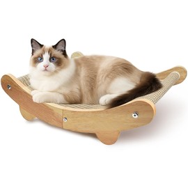 2-in-1 Cat Scratcher Bed for Indoor Large Cats – Hammock Lounge with Natural Fiber Pad, Wooden Cat Furniture for Scratching and Resting