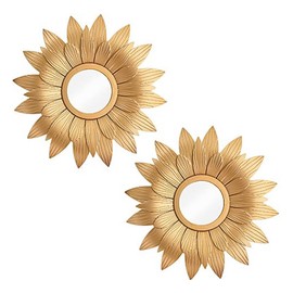 CENPEK 2pcs Golden Flower Wall Mirrors Home Accessories Gold Mirrors for Bedroom, Living Room, and Dining Room