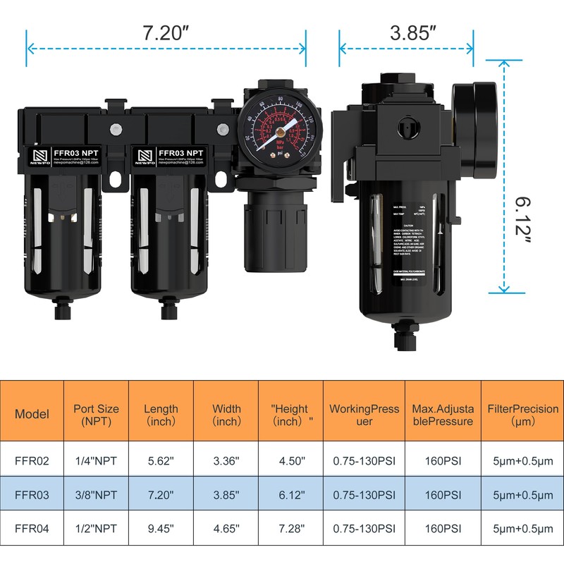NEWPO 3/8'' NPT Air Drying System,Double Compressed Air Regulator with