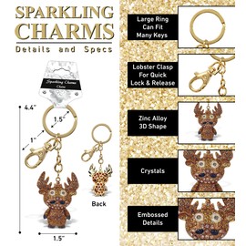 Aqua79 Moose Keychain - Gold 3D Sparkling Charm Rhinestones Fashionable Stylish Metal Alloy Durable Key Ring Bling Crystal Jewelry Accessory with Clasp for Key chain, Bag, Purse, Backpack, Handbag