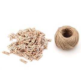 Walfront 250 unids Mini Pinzas de Pinza para Pinzas de Pinza de Papel para Arte de Madera con 1 Rodillo de 50 Metros de Yute Twine, decoración navideña Pinzas para Ropa