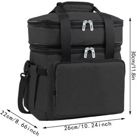 Double Deck Insulated Lunch Box, 18L Expandable Large Lunch Bag Leakproof Cooler Bag for Work/Picnic/Outdoor, Black