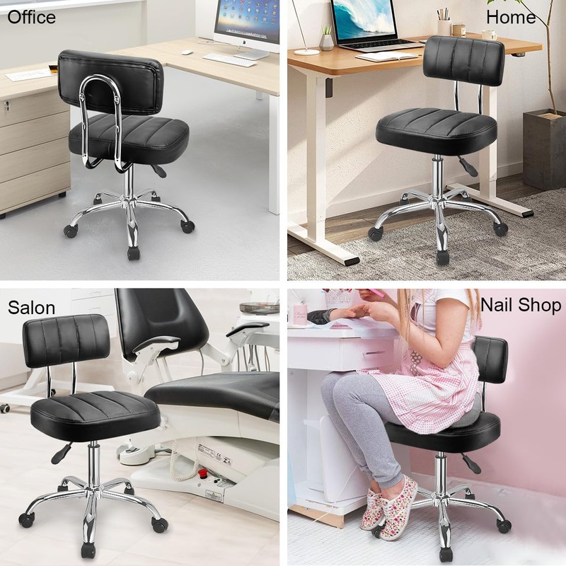 JOSTZHXIN Office Desk Chair with Wheels, Rolling Stool with Backrest