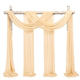 Showgeous Wedding Arch Draping Fabric 2 Panels 28" x20Ft Champagne Chiffon Fabric Drapery Wedding Arch Drapes Chiffon Sheer Backdrop Curtains for Arbor Wedding Archway Ceremony Ceiling Decorations