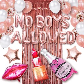Girls Night Decorations for Adults – No Boys Allowed Balloons – Slumber Sleepover Spa Party Supplies for Girls – Ladies Night Party Decorations – Pajama Mean Girls Party Decorations