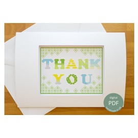 Thank You Cross Stitch Kit with DMC Threads & Fabric, Quick and Easy Embroidery Greeting Card Pattern, Cute Pastel Spring Colours to Show Gratitude and Appreciation