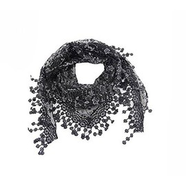 FSSTUD Elegant Women Ladies Soft Lace Hollow Tassel Scarves Triangle Long Wrap Shawl Scarf Black