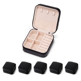 VOMNA - Juego de 5 cajas de joyería de piel sintética, mini joyero, organizador de joyas pequeño, estuche de almacenamiento portátil para anillos, arete, collares, pulseras, regalos para niñas y