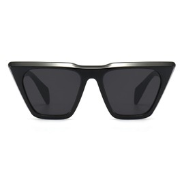 LJCZKA Retro Cat Eye Sunglasses Women's Vintage Flat Top Sunglasses Square Women UV400 Protection, black/grey