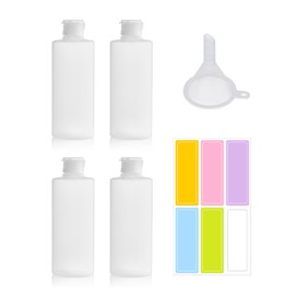 ATBUSS Pack of 4 200 ml squeeze bottles with hinged lid, label stickers, funnel, plastic tube, squeeze bottles, dispenser bottles, empty, reusable, suitable for suitcase set, shampoo, toner