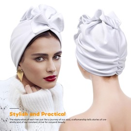 Women Turbans and Head Wraps, Skull-Caps, African Turban Flower Knot Pre-Tied Bonnet Beanie Cap for Women (Black)