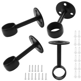 Suiwotin 4 Packs 7/8 Inch Closet Rod Holder Curtain Rod Support, Stainless Steel Closet Rod End Supports, Heavy Duty Shower Curtain Rod Flange, Ceiling-Mount Rod Bracket with Screws (Black)