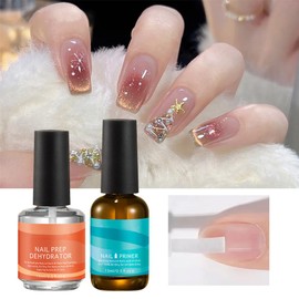 COSMOO 15ML Natural Nail Prep Dehydrate and Acid-Free Primer, Nail Dehydrator & Bond Primer Kit, Dehydrator for Acrylic and Gel Nail Polish, Non Acid Primer for UV Gels