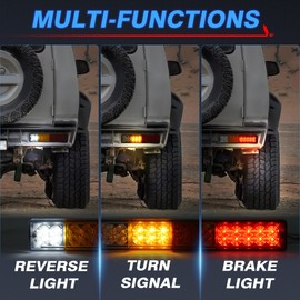 MICTUNING 20 Trailer Tail Lights Bar Waterproof, DC12V Turn Signal and Parking Reverse Brake Running Lamp Red Amber White (2 Pack)