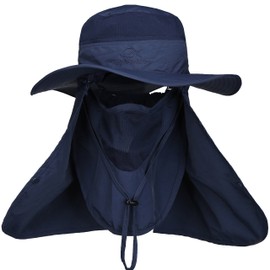 DDYOUTDOOR Verano al aire libre Protección solar de la Pesca Cap Cuello Cara Solapa Sombrero, Azul oscuro, Talla única