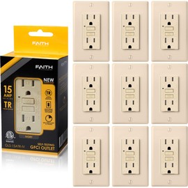 Faith 15A GFCI Outlet, Tamper-Resistant GFI Duplex Receptacles with LED Indicator, Self-Test Ground Fault Circuit Interrupter with Wall Plate, ETL Listed