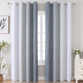 VEHEDE Grey and White Blackout Curtains, Thermal Curtain, Cold Protection, Colour Gradient, Ombre Curtains with Eyelets, Bedroom, Sound Insulation Curtains, Opaque Against Cold, Living Room, H 214 x W 132 cm, Set of 2