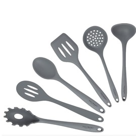 Culinary Couture Grey Silicone Kitchen Utensils Set of 6, Non-Stick Heat-Resistant Silicone Kitchen Utensils Set with Steel Inner Core