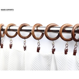 12 Pieces Curtain Rings with Clips Wooden for 1 inch Rod, Window Shower Curtain Hooks, Wood Curtain Rod Rings with Clips, Wood Curtain Rings with eyelet, Drapery Rings. (12, 2.2 INCH Inner Dia)