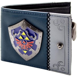 Zelda Ocarina of Time Hylian Shield Triforce Loftwing Wallet Bi-Fold ID & Card Holder, Blue