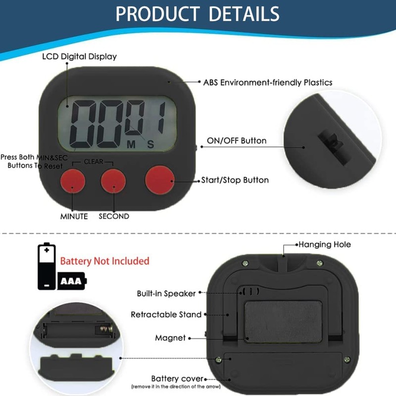 Kitchen Timer, Digital Visual Timer Magnetic Clock Stopwatch Countdown Timer,