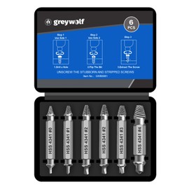 Greywolf 6 pcs Damaged Screw Extractor Set，Professional Grade Broken Bolt & Stripped Screw Remover Kit with Case，Hardened Steel Construction，Fits Drill & Hand Tools，DIY, Automotive, Plumbing Repair